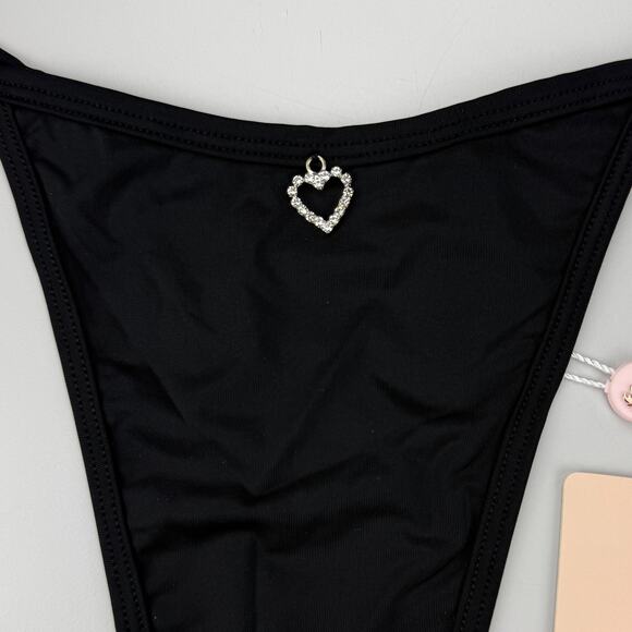 NWT OH POLLY Swim Bikini Bottom Black Heart Charm Sz Large - Picture 4 of 7